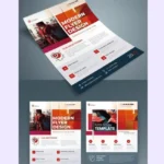 Corporate Flyer Layout with Dynamic Elements and Red Accents